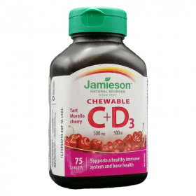 Jamieson C és D3-vitamin 500mg/ 500IU szopogató tabletta cseresznye ízesítéssel 75db