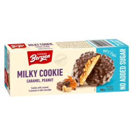 Bergen milky cookie karamellával tejcsokoládéban hozzáadott cukor nélkül 100g