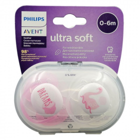 Avent játszócumi ultrasoft 0-6hó lány Text 2db